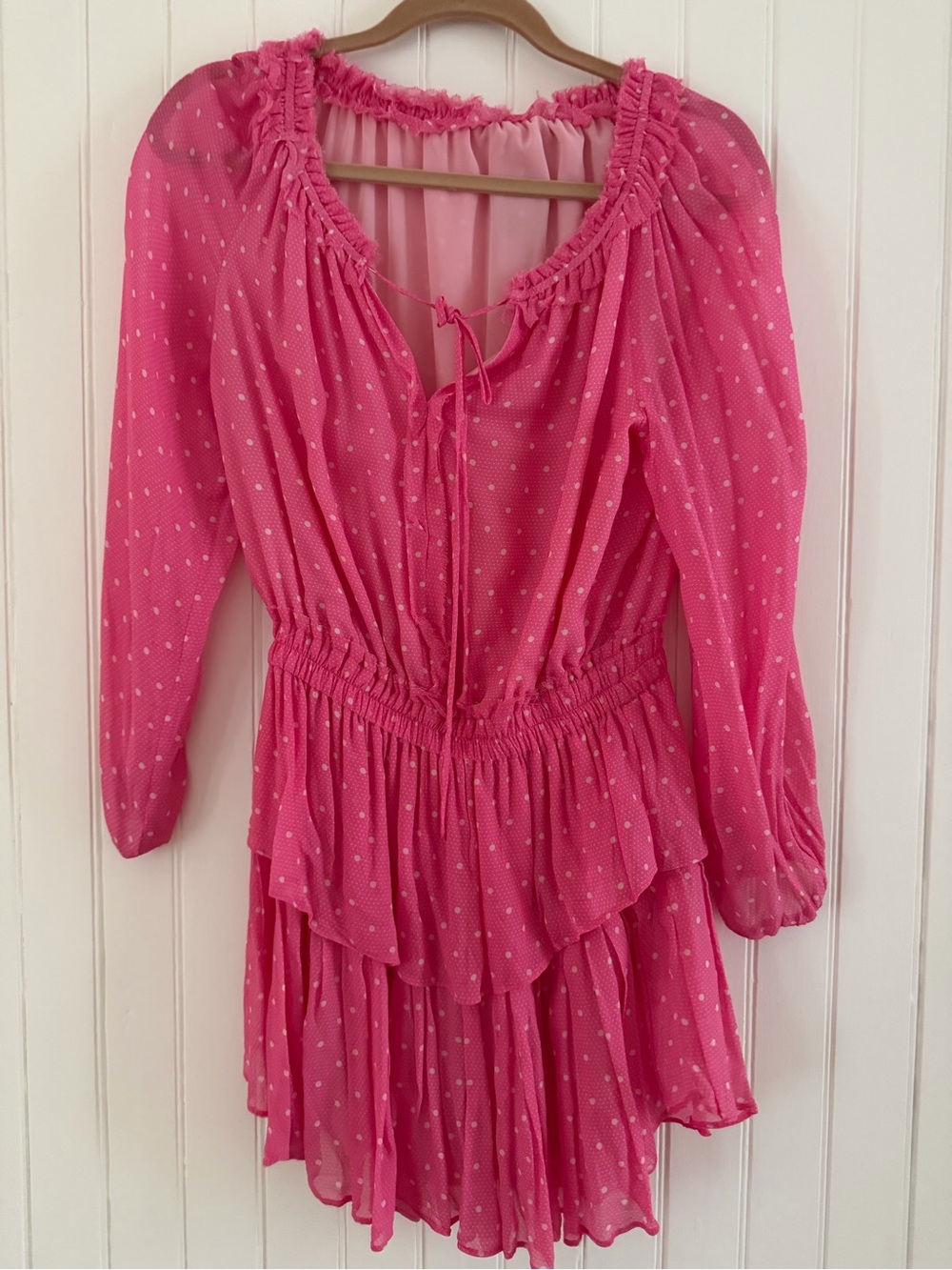 LoveShackFancy Pink Polka Dot Mini Dress